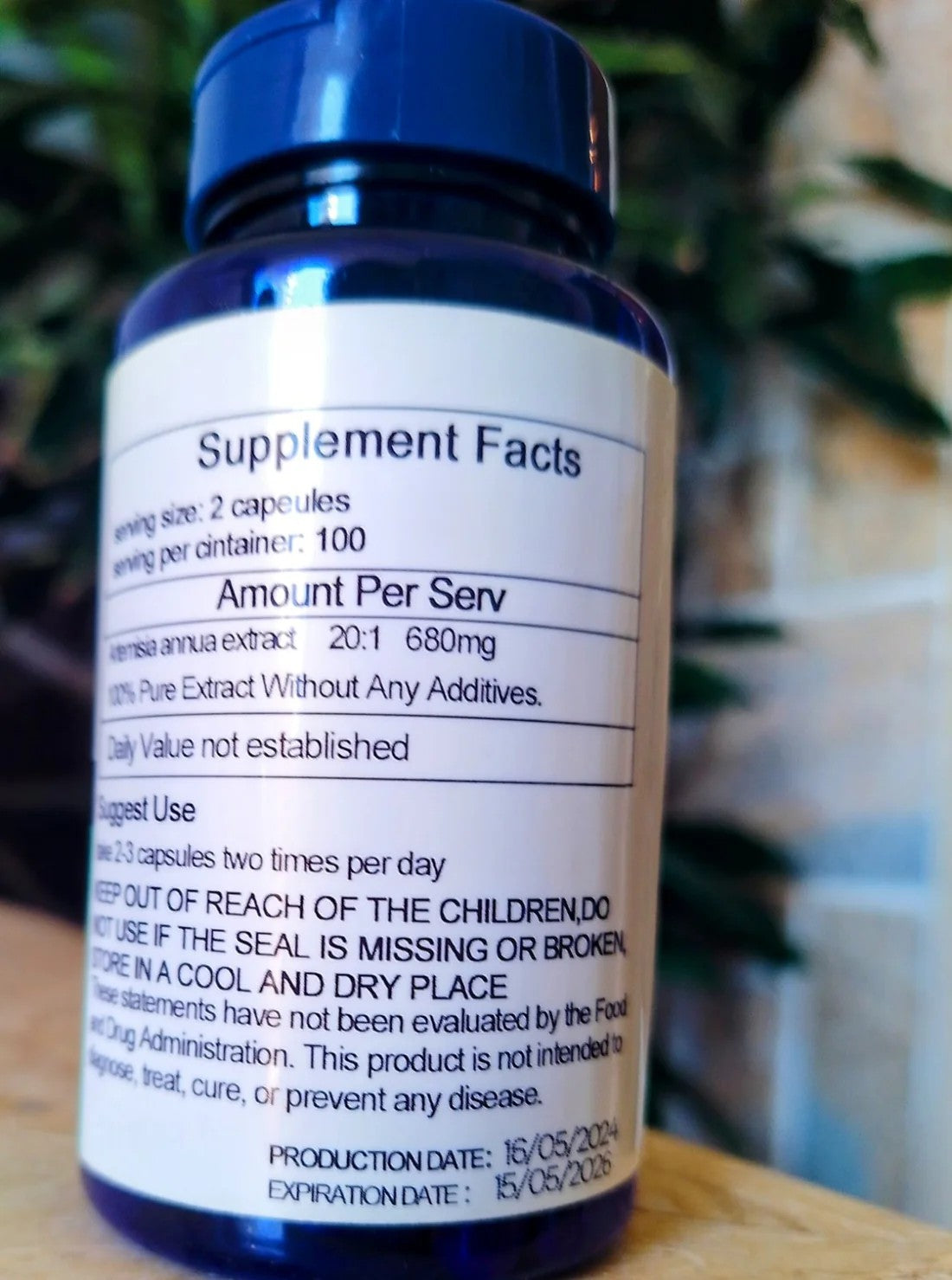Artemisinin Extract 20:1-Slatki pelin Natural,340 mg u kapsuli ,100 caps,Kina