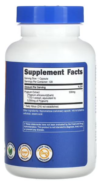 Pygeum(Afrička šljiva-kora) 500 mg(Extract 10:1=5000mg klasicnog praha), 120 kaps.Nutricost-USA;Podrška za prostatu i,bešiku i mokraćne kanale kod starijih
