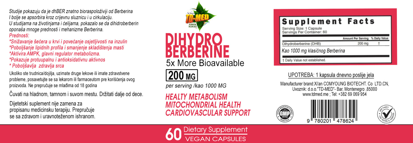 BERBERIN DIHYDRO 200mg/60 kapsula; 5 puta više bioraspoloživ od klasičnog.Za 2 meseca upotrebe,Nazivaju ga SUPER BERBERIN a često i "Natural OZEMPIC"