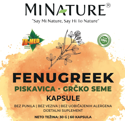 Piskavica-Fenugreek(Grčko seme) 60 kaps.;Mi Nature,za metabolizam glukoze; probleme kod dijabetisa2,Insulinske reistencije,skokove glukoze poboljšava osetljivost na insulin, boljoj kontroli apetita. može smanjiti LDL i trigliceride;Reklamna AKCIJA !