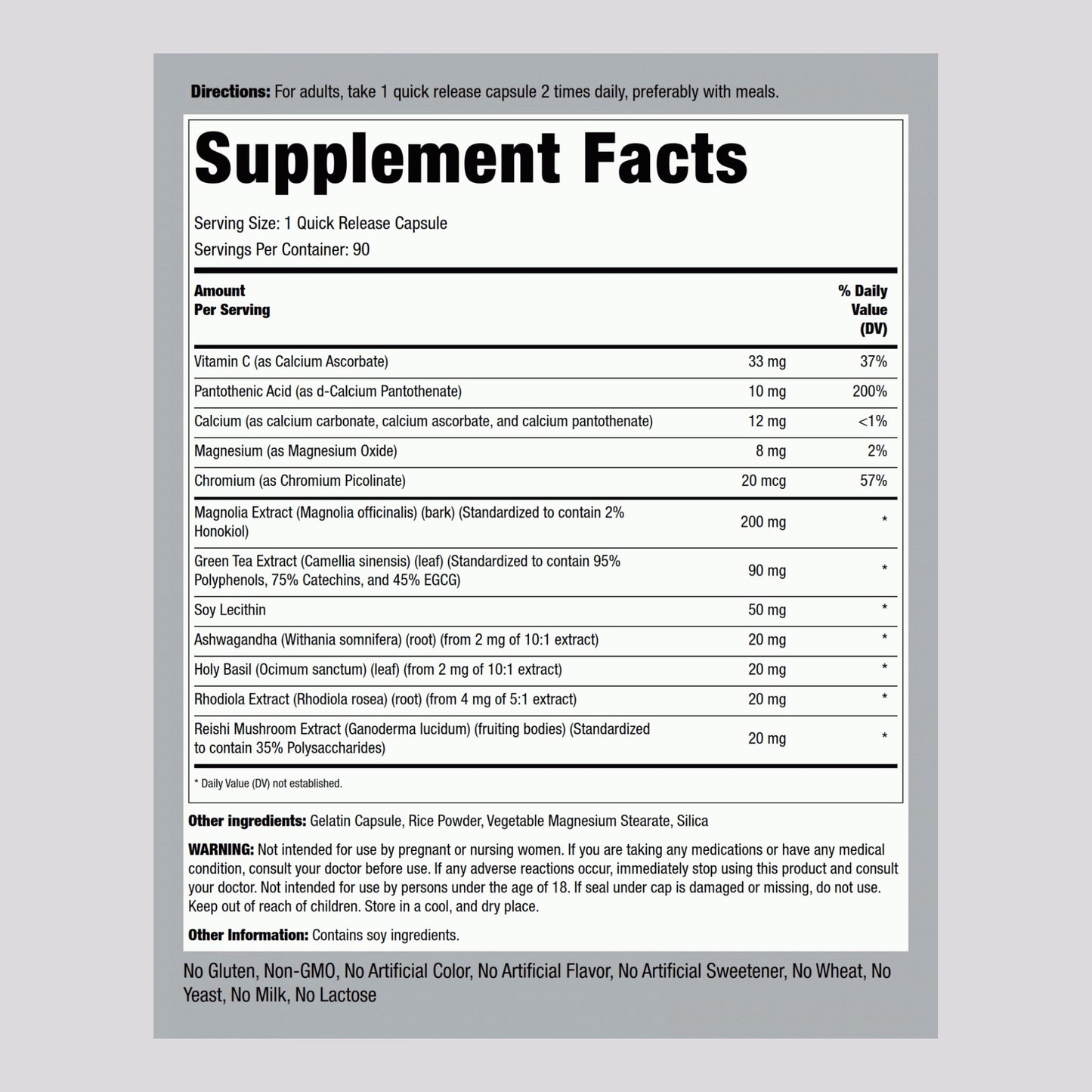 Cortisol-Super Kortizol Podrška;90 caps.(Kombinacija vitamina i minerala sa biljnim dodatcim:Magnoja,Ashwagandom,Reiski,Holy Basil,Green Tea,Rhodiolom i Licitinom; PipingRock Usa