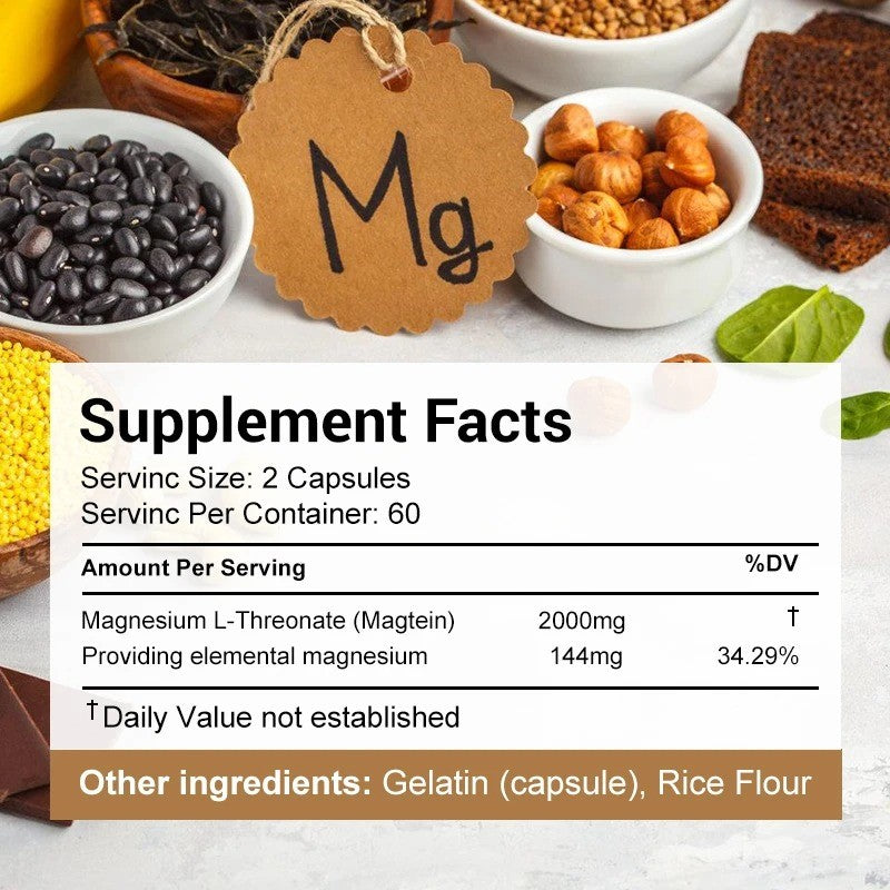 MAGTEIN-Magnesium L-Threonate 60 kaps.,2000mg doza u 2 kaps;Moćan dodatak za mentalnu oštrinu i opšte blagostanje!za opušten san i pomaže u koncentraciji i fokusu, to daje osjećaj povećane energije i produktivnosti tokom dana