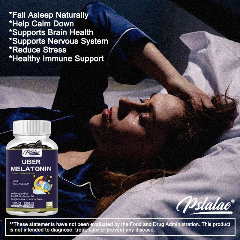 Melatonin 10mg-UMBER sa dodatcima 60 caps;8 u 1 Formula.; Za bolji relax-san i imunitet tokom sna(+GABA, ašvaganda, magnezijum, L-teanin, valerijanu, pasifloru, vitamin B6, vitamin B12, cink, Triptofan, aroma medeni balzam,Matičnjak);"PSLALAC" -USA