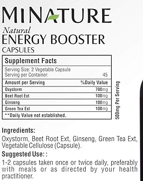 Energy Booster(Pojačivač Energije)-90 kaps.100% prirodno za podizanje energije,širi krvne sudove, poboljšavaju protok krvi. - pojačivač Azotnog oksida od Amaranta obogaćen Oxystormom, 90 biljnih kapsula (500 mg);Mi Nature
