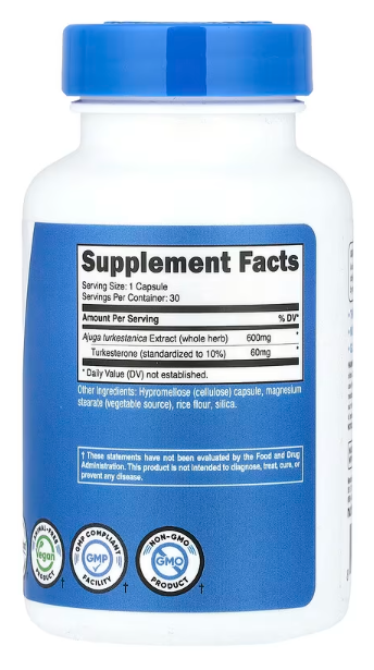 TURKESTERONE(standardiziran na 10%)600 mg Ajuga Turkestanica po porciji,30 kaps.Nutricost-USA; Za vaše Perfomanse mišićnog tkiva i više testerona,za sportiste i kod izlaganja naporima,za više energije