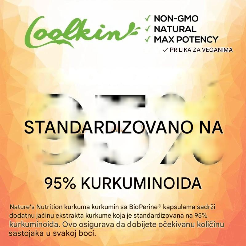 Kurkuma-Turmeric Kurkumin;60 kaps.-sa BioPerine,(95%;kurkumina) - podržava zdravlje zglobova (elastičnost i ukočenost),probave, antioksidans i imunitet,kardio-vaskularno zdravlje;2600,mg u 2 kapsule,Coolkin USA
