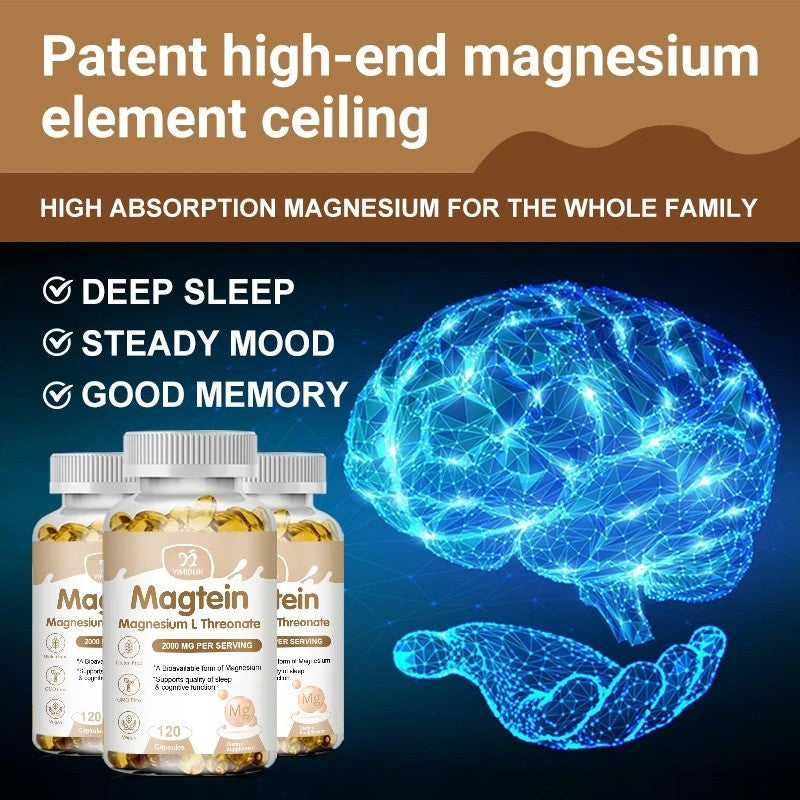 MAGTEIN-Magnesium L-Threonate 120 kaps.,2000mg doza u 2 kaps;Moćan dodatak za mentalnu oštrinu i opšte blagostanje!za opušten san i pomaže u koncentraciji i fokusu, to daje osjećaj povećane energije i produktivnosti tokom dana