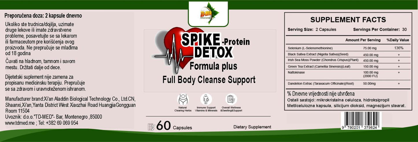 Spike Support-Podrška/60kaps. (zaliha za 1 mjesec) sa Natokinazom,Selenom i još toga.Podrška za Detox tela i imunološku zaštitu od Covid šiljaka i posledica Covid vakcina