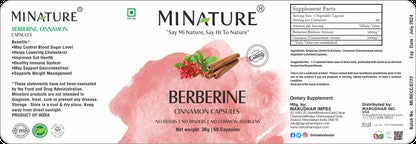 Berberine + Cimet-Cejlonski, Extrakti ,500 mg, 60 veg.caps.- "Mi Nature"Indija original brend