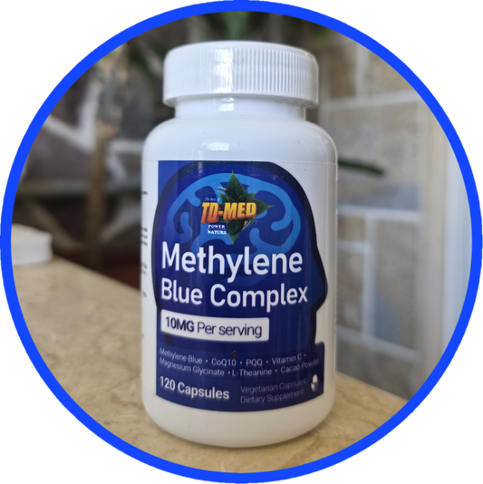 Methylene Blue Complex(Metilen Plavo-Komplex)120 casp.sadrži Metilensko plavo,Vit.C, CoQ10, PQQ, L-teanin i Magnezijum Glycinat;Doprinos funkciji Nervnog sistema, Mentalnom fokusu,jasnoći i vitalnosti.Reklamna  cijena i novitet na tržištu!