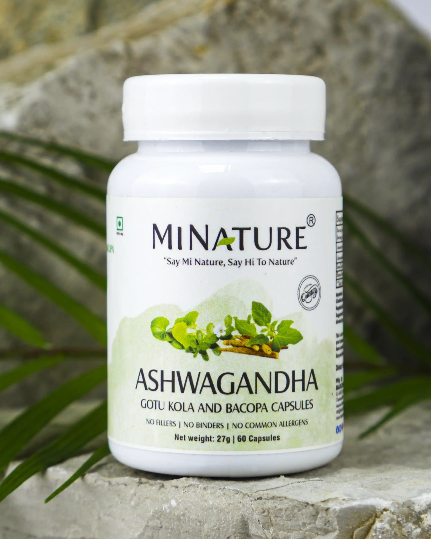 Ashwagandha sa Gotu Cola +Brahmi(Bacopa) Extract 60 caps/1000mg dnevna doza 2 kaps.-3 u 1 u kapsuli;"Mi Nature"-Indija ,Snažna podrška za Stres, Fokus, pamćenje i emocionalnu ravnotežu