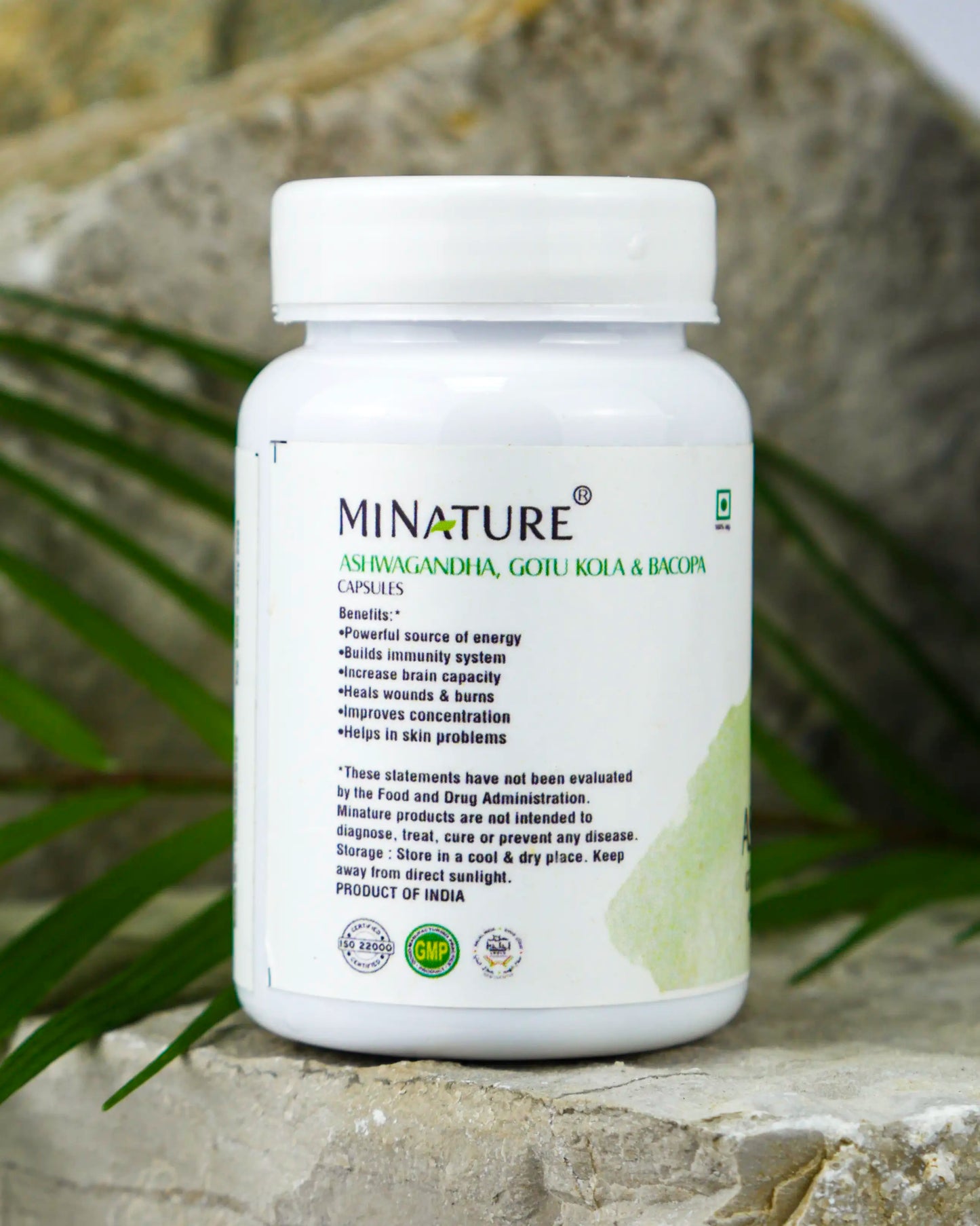 Ashwagandha sa Gotu Cola +Brahmi(Bacopa) Extract 60 caps/1000mg dnevna doza 2 kaps.-3 u 1 u kapsuli;"Mi Nature"-Indija ,Snažna podrška za Stres, Fokus, pamćenje i emocionalnu ravnotežu