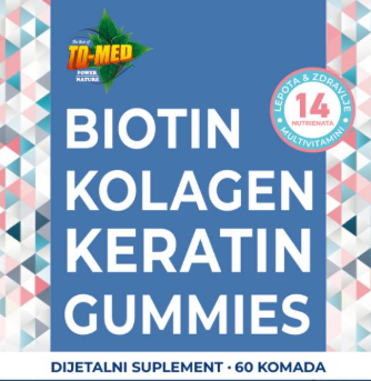 BIOTIN KOLAGEN KERATIN 60 GUMMIES;Podrška zdravoj, gustoj i sjajnoj kosi,noktima,koži i Prirodni izvori lepote; Naš BREND-Iskoristite REKLAMNU cijenu....
