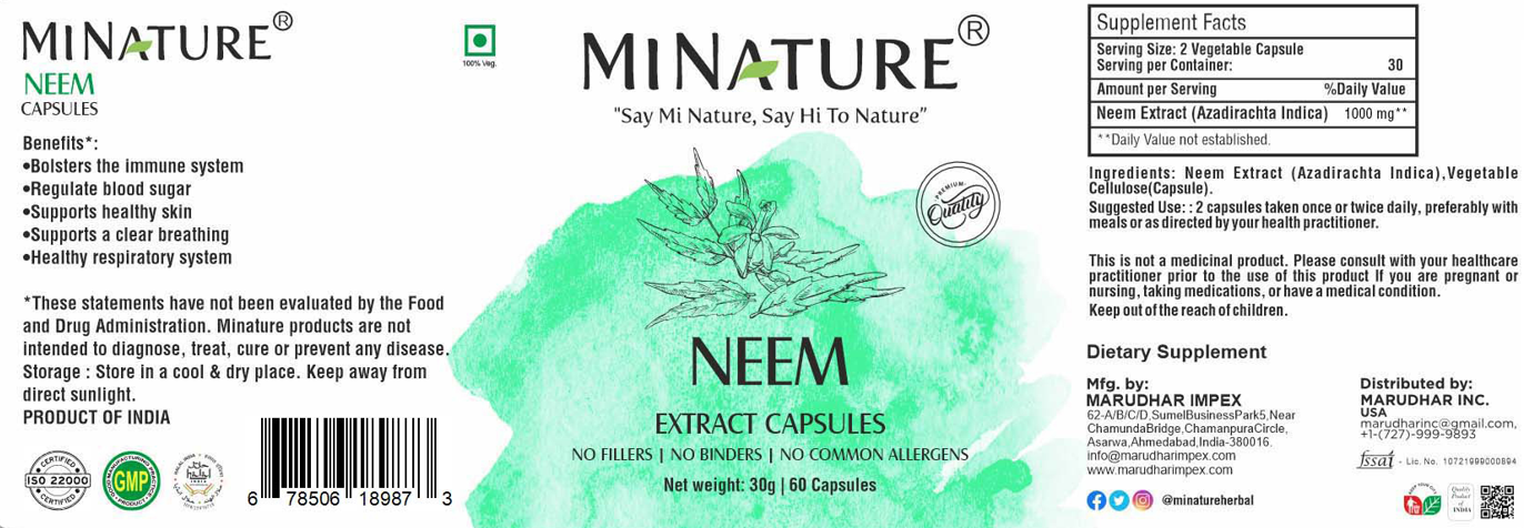 Nim 60 kapsula | Neem - 500 mg;"MI-Nature"-Original;Čista koža. Jak imunitet. Prirodna detoksikacija.Bez alergena,organik,veštačkih dodataka-čisto