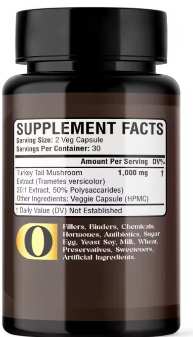Turkey Tail Mushrom-Extract 60 caps.Proizvedeno u SAD, Ekstrakt plodnih tijela gljive - 1000 mg, 50% polisaharida - Podrška Imunitetu i antioksidativne prednosti.Reklamna aksiska cijena sa popustom