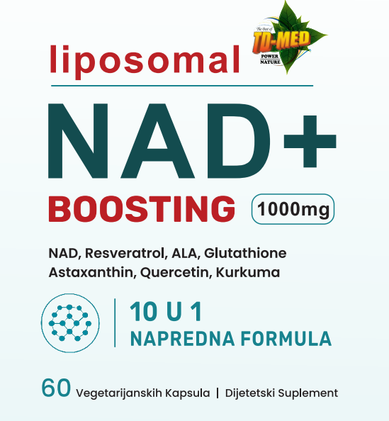 Liposomal NAD+ Boosting 60 caps;10 u 1,Napredna Formula(Energija. Zaštita. Dugoročna vitalnost.)u kombinaciji NAD+, Resveratrola,Quercentina,Glutationa i snažnih biljnih extrata za zdrav proces starenja.,Naš BREND prvi put na tržištu sa Reklamnom cenom