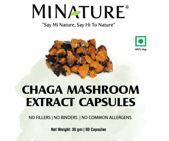 CHAGA-ČAGA Extract, full spectrum 500mg-60 kaps., "Mi Nature"-Indija sa sertifikatom i polisaharidi 20.26 %;podizanje Imuno podrške,jetri i detoxikacija tela,anti age učinci