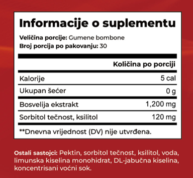 BOSWELLIA-Indiski Tamjan Bosvelia Gummies,60 kom. (Mekni bomboni bez šećera sa ukusom šumskog voća);Za ukočene bolne zglobove,respiratorno zdravlje ..Jedinstveno ,Naš brend,REKLAMNA cijena,ISKORISTI je !-Novitet na našem tržištu