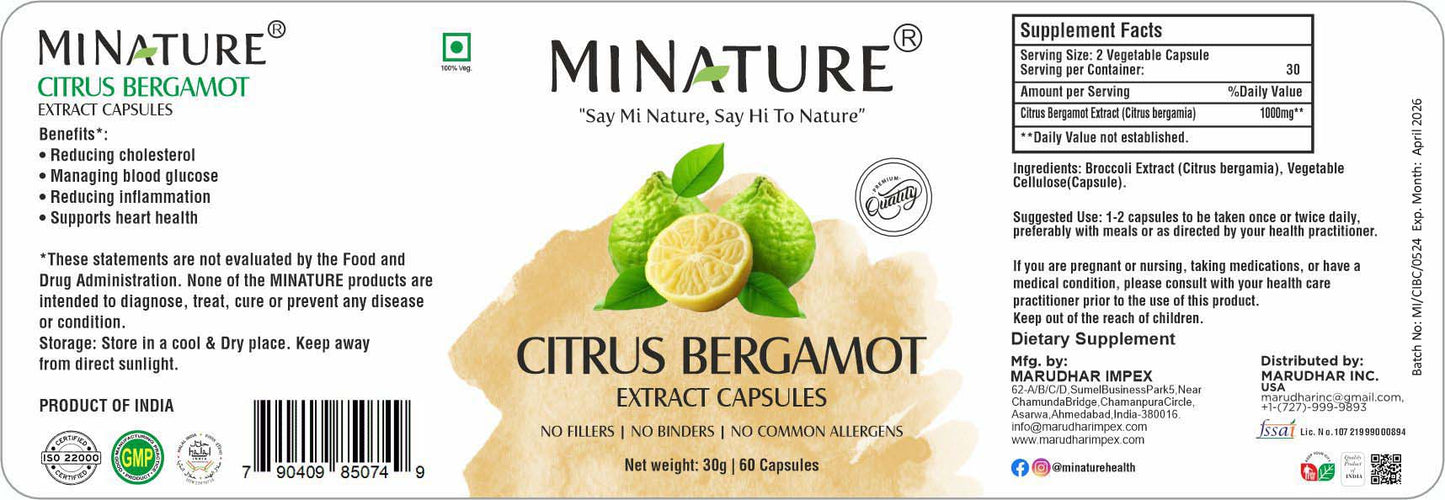 Citrus Bergamot-60 caps;"Mi Nature"-Original;za Kardio probleme usled Holesterola i Triglicerida;doprinosi boljoj elastičnosti arterija,cirkulaciji(Moguća podrška raspoloženja i smanjenju stresa,upala.zglobova,metabolizmu i težini)...