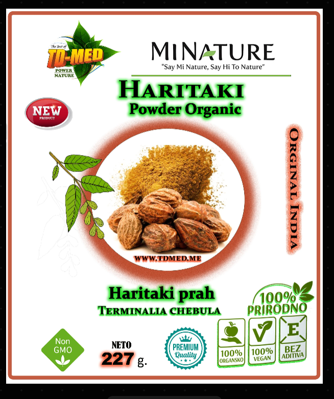 Haritaki u prahu 227g-Organic Indija "Mi Nature"-Detoxikacija crevnog trakta i jetre, podržava korisne crevne bakterije i smanjuje nadutos,bolje varenje,za kosu i još toga
