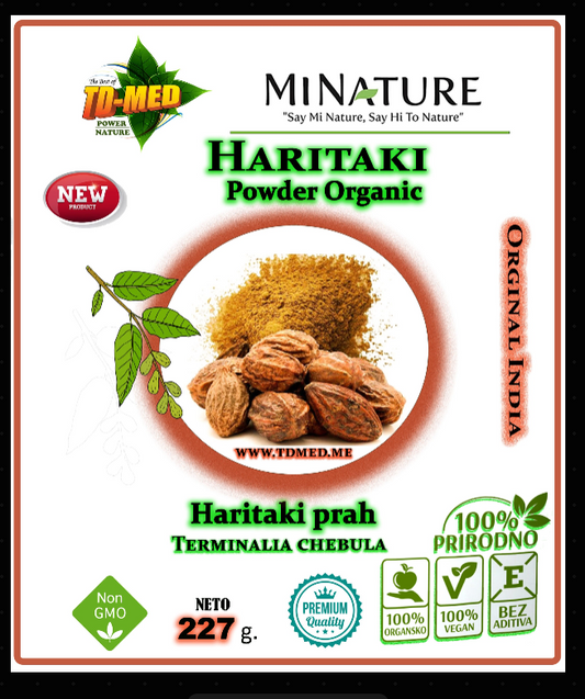 Haritaki u prahu 227g-Organic Indija "Mi Nature"-Detoxikacija crevnog trakta i jetre, podržava korisne crevne bakterije i smanjuje nadutos,bolje varenje,za kosu i još toga
