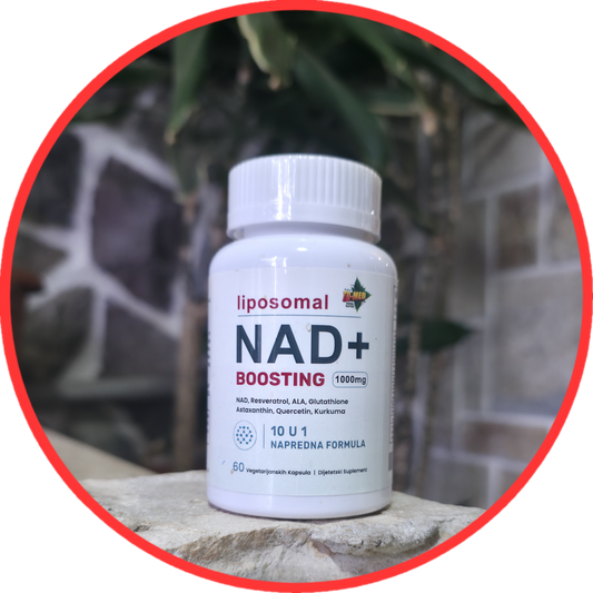 Liposomal NAD+ Boosting 60 caps;10 u 1,Napredna Formula(Energija. Zaštita. Dugoročna vitalnost.)u kombinaciji NAD+, Resveratrola,Quercentina,Glutationa i snažnih biljnih extrata za zdrav proces starenja.,Naš BREND prvi put na tržištu sa Reklamnom cenom