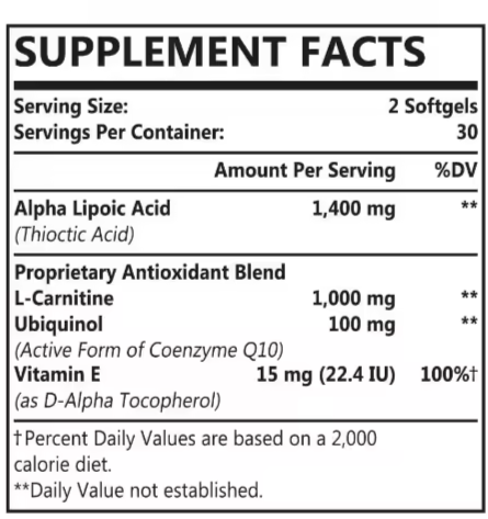Liposomal Alpha Lipoic Acid- 60 kaps., koje sadrže L-karnitin, Ubiquinol aktivni koenzim Q10 i vitamin E, 60 kaps,✔ Povećava ćelijsku energiju ✔ Smanjuje oksidativni stres ✔ Podržava zdravlje srca, nervnog sistema i oporavak