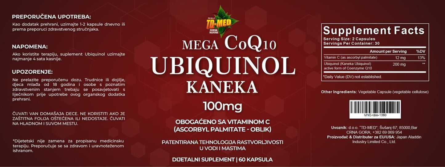 Ubikinol-Kaneka Mega CoQ10 aktivni oblik 100mg sa dodatkom Vitamina.C /60 caps."Japan Aladdin Biotech Co.Ltd" za USA/EU ; Izrazito veća Bioraspoloživost od klasičnog CoQ10 za vaš kardio sistem i još toga...REKLAMNA Akciska cijena,iskoristite je...