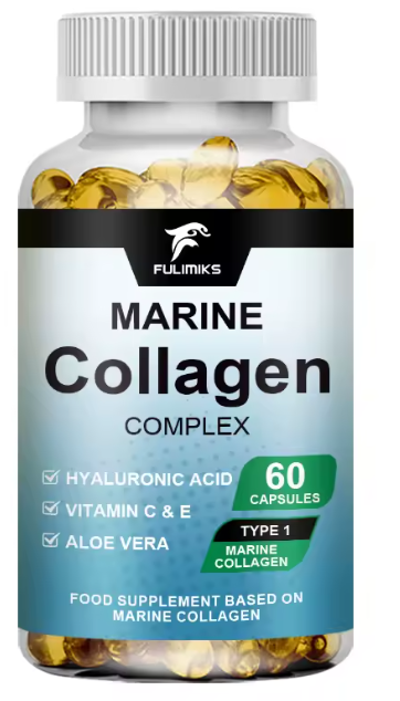 Morski Kolagen Komplex(Marine Collagen-Hidrolizovani) 60 soft gell kaps.;Obogaćen  Bio-Biotinom ,Alojom,Vit.C,E Selenom,Vit,D,Hlauronskom kiselinom  bitnim dodatcima,za vašu kožu,nokte,kosu i podmaldjivanje;REKLAMNA CIJENA,količina ograničena-Iskoristite