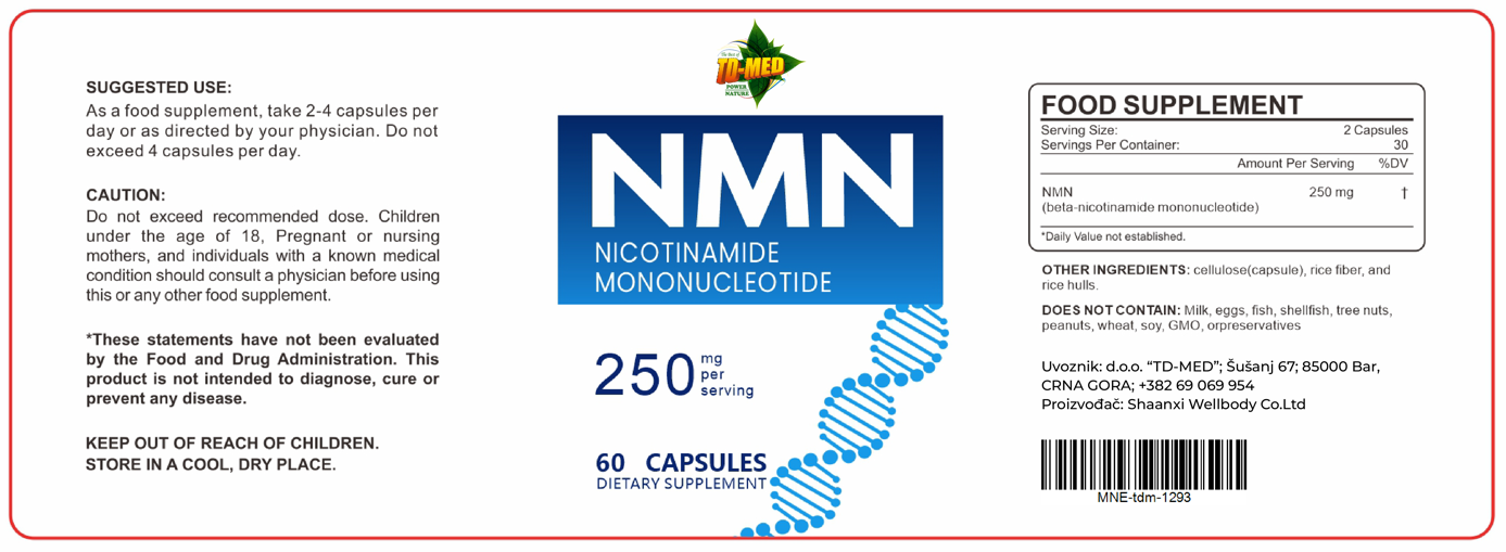 NMN 250mg/60 caps.(Nikotinamid Mononukleotid) -USPORAVA STARENJE, podržava obnovu i rast ćelija, smanjuje bore i povećava elastičnost kože;podiže energiju , bolji rad srcai bolji protok krvi; Zaštita od gojaznosti i dijabetesa...
