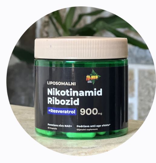 NR -Liposomalni (NICOTINAMID RIBOZID) +Rezveratrol,Quercentin, 60 caps./900mg;Povećava nivoe NAD+ i efekte protiv starenja (podmaldjivanje ćelija kože i tijela,mišica i energije).Sa boljom apsorcijom! naš Brend "TD-MED" po normalnoj cijeni!