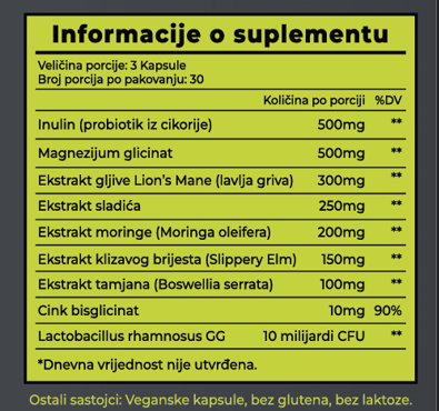 DIGESTIV-Bio(Biljna mješavina) 90 kaps.;Kombinacija prebiotika, probiotika,adaptogena,minerala,biljnih ekstrakata , deluju sinergijski na ravnotežu crevne mikroflore,smanjenje upala, zaštitu sluzokože i poboljšanje varenja; REKLAMNA Akciska cijena !!!!