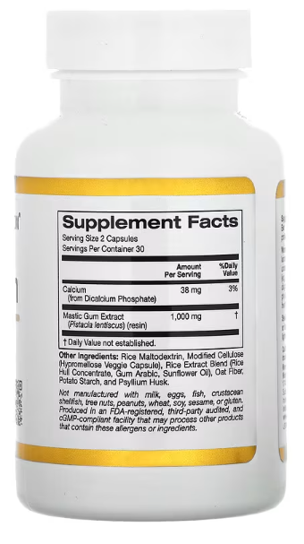 Mastic Gum(Mastikova guma) 500 mg, 60 veg. kaps.;California Gold USA;Podržava zdravlje digestivnog -želidca,za probleme u borbi sa Heliko bakterijom i bolju probavu