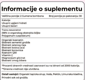 Resveratrol gummies 60 mekanih bombona;Podrška zdravlju srca,Antioxidantna zaštita,za imunitet,vitalnost,bolji metabolizam i dobru energiju.Prvi put kod nas-Reklamna akcija...ISKORISTE je !