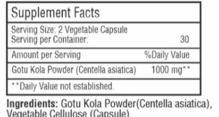 Gotu Kola 60 kaps.,doza u 2 kapsule je 1000mg;"Mi Nature"-Indija; Poznata u Ajurvedi kao biljka dugovječnosti ,za regenaraciju tkiva,moždano-konigitivna podrška