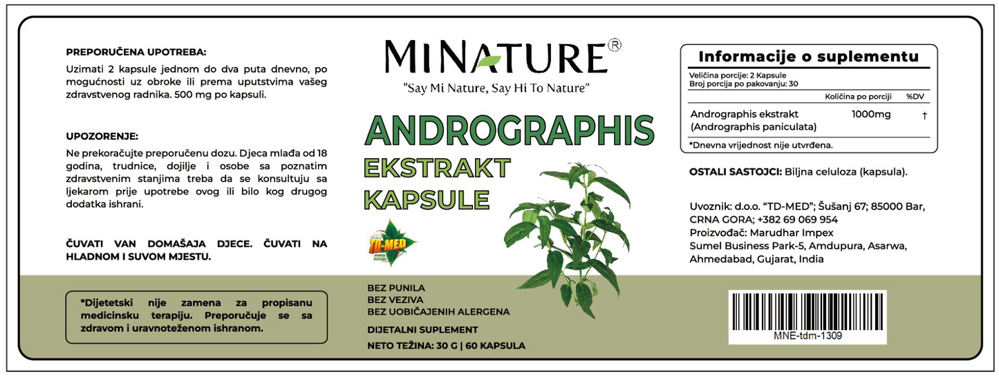 Andrographis(ANDROGRAFIS) 60 caps od po 500mg. Mi Nature Original;Za vaš imunitet,protiv gripa i virusa,u borbi sa kancerom detox jetre,jačanje zdravlja zglobova,,moguća primena i kod post- Hemoterapije....