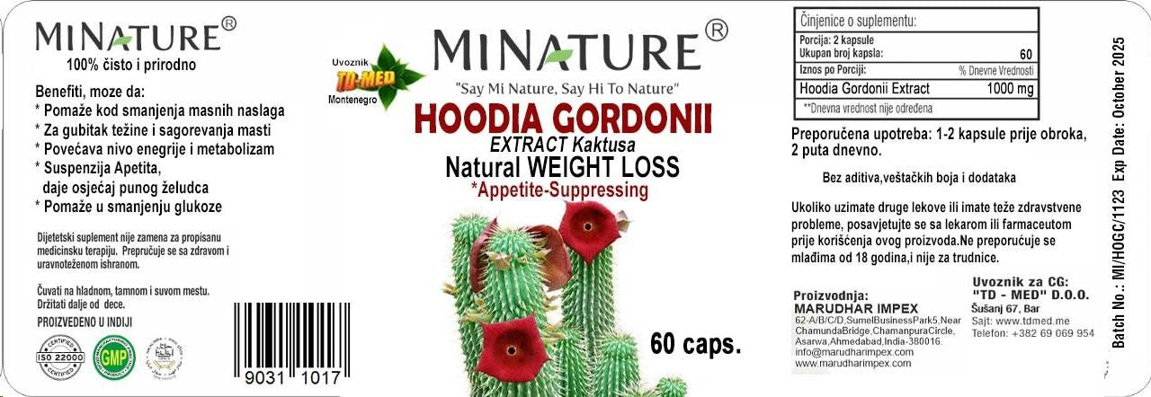 HODIA GORDONII 60 caps/1000mg;(vrsta kaktusa)-Suspenzor APETITA zbog mršavljenja i celulita ,"Mi Nature"