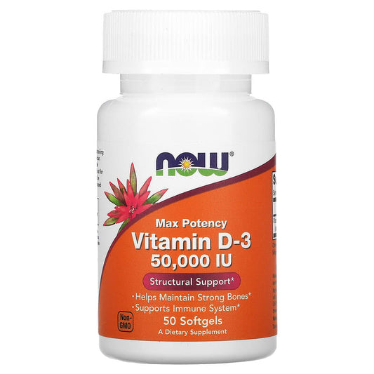 Vitamin D-3, 50.000 IU, 50 mekih kapsula Now Foods